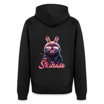 Skihase Cool Skifahren Frauen Apres Party - Unisex Premium Bio Zip Hoodie - Schwarz - Hinten - Nico (187cm)