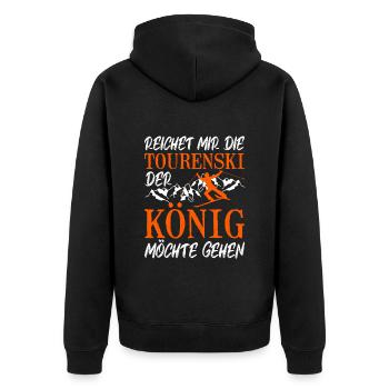 Ski Touring Reichet mir die Tourenski - Unisex Premium Bio Zip Hoodie - Schwarz - Hinten - Nico (187cm)
