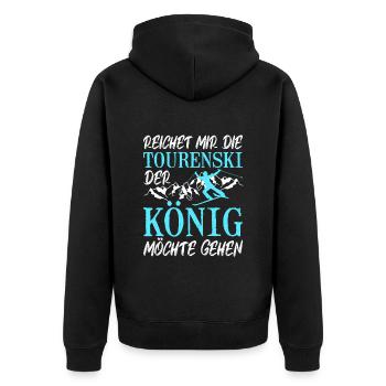 Ski Touring Reichet mir die Tourenski - Unisex Premium Bio Zip Hoodie - Schwarz - Hinten - Nico (187cm)