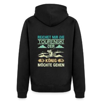 Ski Touring Reichet mir die Tourenski - Unisex Premium Bio Zip Hoodie - Schwarz - Hinten - Nico (187cm)