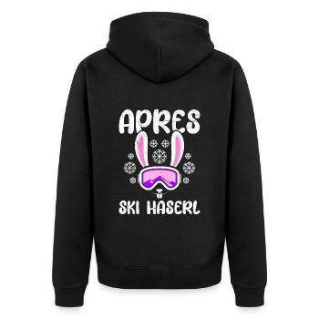 Apres Ski Haserl Skihasen Skifahren Frauen - Unisex Premium Bio Zip Hoodie - Schwarz - Hinten - Nico (187cm)