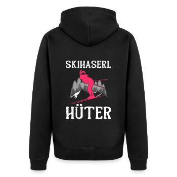 Skihaserl Hüter Schneehasen Skihasen Skihäschen - Unisex Premium Bio Zip Hoodie - Schwarz - Hinten - Nico (187cm)