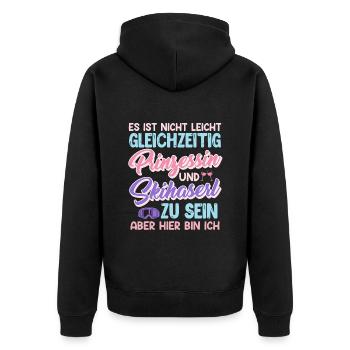 Skihasen Nicht Leicht Prinzessin und Skihaserl - Unisex Premium Bio Zip Hoodie - Schwarz - Hinten - Nico (187cm)