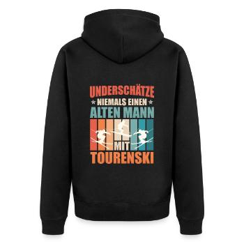 Unterschätze Niemals einen Mann mit Tourenski - Unisex Premium Bio Zip Hoodie - Schwarz - Hinten - Nico (187cm)
