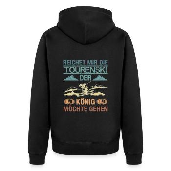 Ski Touring Reichet mir die Tourenski - Unisex Premium Bio Zip Hoodie - Schwarz - Hinten - Nico (187cm)