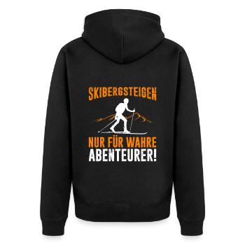 Skitour Nur für Wahre Abenteurer! Tourenski - Unisex Premium Bio Zip Hoodie - Schwarz - Hinten - Nico (187cm)