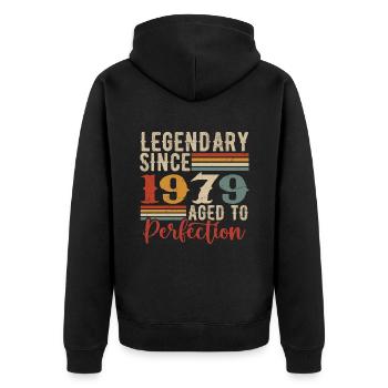 Legendär seit 1979. Geburtstagsgeschenk 1979 - Unisex Premium Bio Zip Hoodie - Schwarz - Hinten - Nico (187cm)