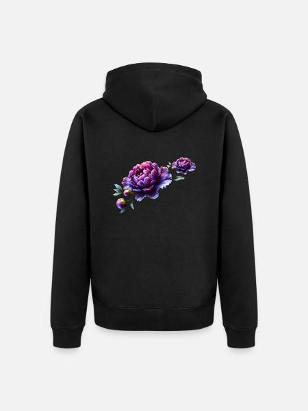 Pivoine violette au design vibrant et élégant - Veste à capuche bio Premium Unisexe - noir