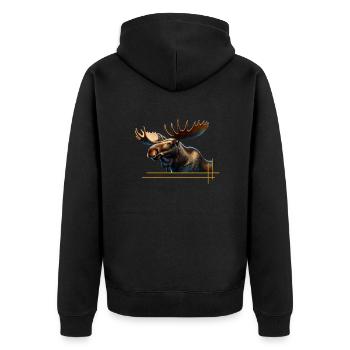 Der König des Waldes, der Elch - Unisex Premium Bio Zip Hoodie - Schwarz - Hinten - Nico (187cm)