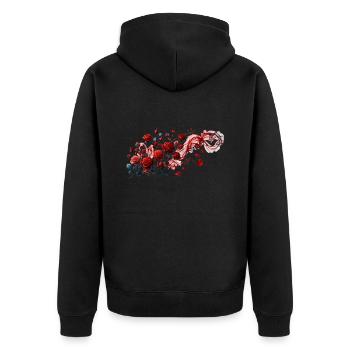 Rote Rosen mit eleganter Rauchschlaufe - Unisex Premium Bio Zip Hoodie - Schwarz - Hinten - Nico (187cm)