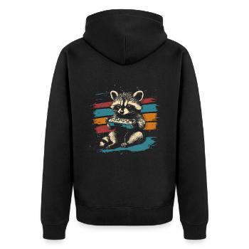 Waschbär Gaming Videospiele Gamer - Unisex Premium Bio Zip Hoodie - Schwarz - Hinten - Nico (187cm)