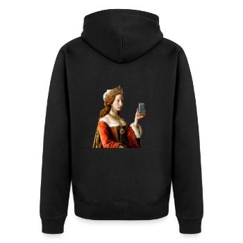 Das Selfie der Queen - Unisex Premium Bio Zip Hoodie - Schwarz - Hinten - Nico (187cm)