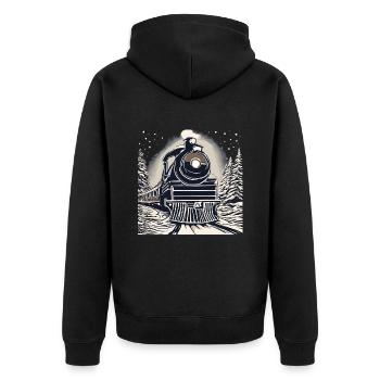 Lokomotive - Unisex Premium Bio Zip Hoodie - Schwarz - Hinten - Nico (187cm)