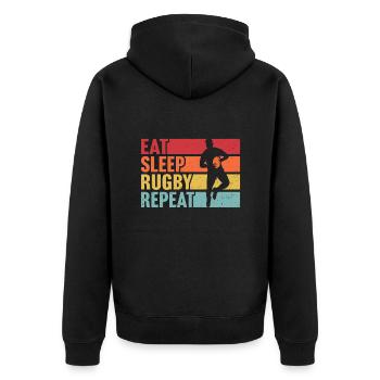 retro eat sleep rugby - Veste à capuche bio Premium Unisexe - noir - Dos - Nico (187cm)