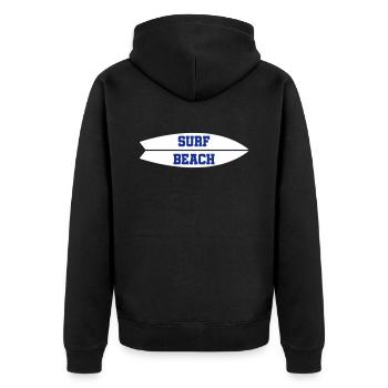 ★ Design colors can be changed ★ Surf Beach (surfboard) - Unisex Premium Organic Zip Hoodie - black - Back - Nico (187cm)