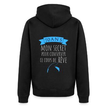 70 ans corps de rêve pêcheur, 70ème anniversaire - Veste à capuche bio Premium Unisexe - noir - Dos - Nico (187cm)