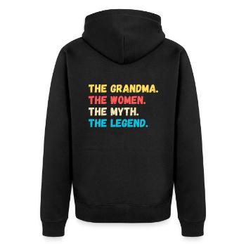 The Grandma. The Women. The Myth. The Legend - Unisex Premium Bio Zip Hoodie - Schwarz - Hinten - Nico (187cm)