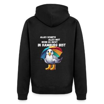 Hamburg Hamburger Möwe Nordsee Nordlicht Lustig - Unisex Premium Bio Zip Hoodie - Schwarz - Hinten - Nico (187cm)