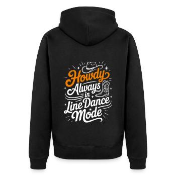 Howdy Always Line Dance Mode mit Stetson und Boots - Unisex Premium Bio Zip Hoodie - Schwarz - Hinten - Nico (187cm)