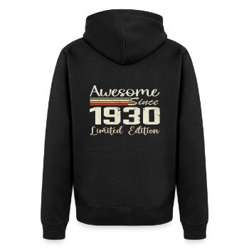 Geburtstag 94 Jahre Jahrgang 1930 Geschenk 1930 - Unisex Premium Bio Zip Hoodie - Schwarz - Hinten - Nico (187cm)