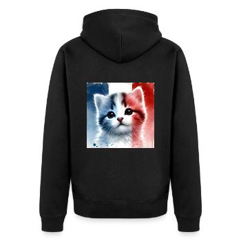 Mister Cat In Frankreich - Unisex Premium Bio Zip Hoodie - Schwarz - Hinten - Nico (187cm)