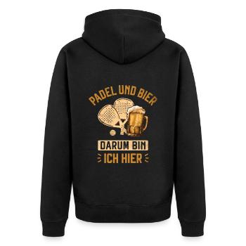 Padel und Bier Darum Bin Ich Hier Padel-Spieler - Unisex Premium Bio Zip Hoodie - Schwarz - Hinten - Nico (187cm)