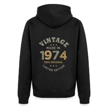 Born in 1974 Vintage 1974 Birthday - Unisex Premium Organic Zip Hoodie - black - Back - Nico (187cm)