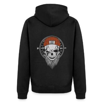 Moin Skull Windrose Kompass Totenkopf T-Shirt - Unisex Premium Bio Zip Hoodie - Schwarz - Hinten - Nico (187cm)