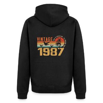 Jahrgang 1987 Jubiläumsgeschenk - Jahrgang 1987 - Unisex Premium Bio Zip Hoodie - Schwarz - Hinten - Nico (187cm)
