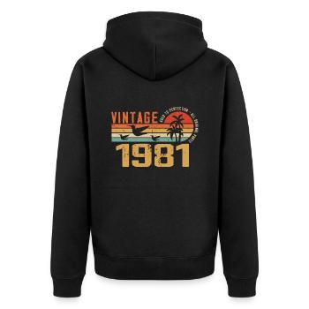 Vintage 1981 Anniversary Gift - Vintage 1981 - Unisex Premium Organic Zip Hoodie - black - Back - Nico (187cm)