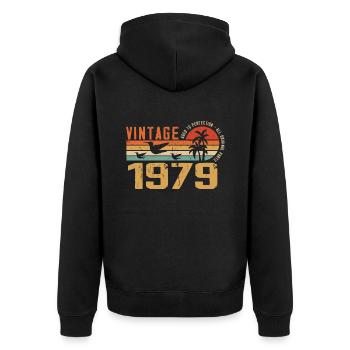Vintage 1979 Anniversary Gift - Vintage 1979 - Unisex Premium Organic Zip Hoodie - black - Back - Nico (187cm)