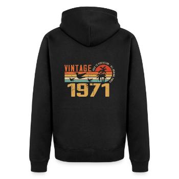 Jahrgang 1971 Jubiläumsgeschenk - Jahrgang 1971 - Unisex Premium Bio Zip Hoodie - Schwarz - Hinten - Nico (187cm)