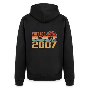Jahrgang 2007 Jubiläumsgeschenk - Jahrgang 2007 - Unisex Premium Bio Zip Hoodie - Schwarz - Hinten - Nico (187cm)