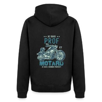 motard le meilleur prof le meilleur professeur - Veste à capuche bio Premium Unisexe - noir - Dos - Nico (187cm)