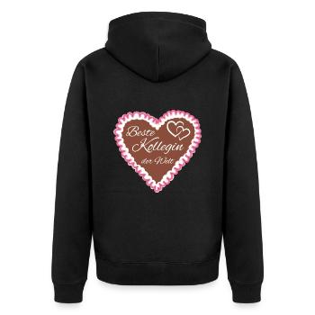 Lebkuchenherz rose beste Kollegin der Welt - Unisex Premium Bio Zip Hoodie - Schwarz - Hinten - Nico (187cm)