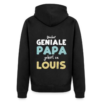 Dieser Geniale Papa Gehört Zu Louis - Unisex Premium Bio Zip Hoodie - Schwarz - Hinten - Nico (187cm)