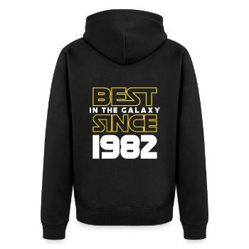 Best of the Galaxy 1982 40 Jahre Jubiläum - Unisex Premium Bio Zip Hoodie - Schwarz - Hinten - Nico (187cm)