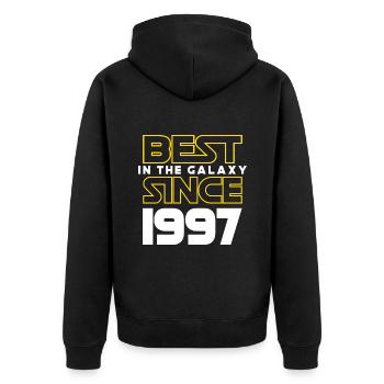 Best of the Galaxy 1997 25 Jahre Jubiläum - Unisex Premium Bio Zip Hoodie - Schwarz - Hinten - Nico (187cm)