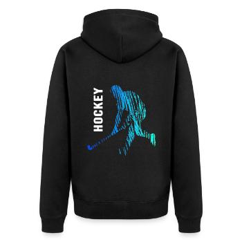 Feldhockey Hockeyspieler "Hockeyspiel" Hockey - Unisex Premium Bio Zip Hoodie - Schwarz - Hinten - Nico (187cm)