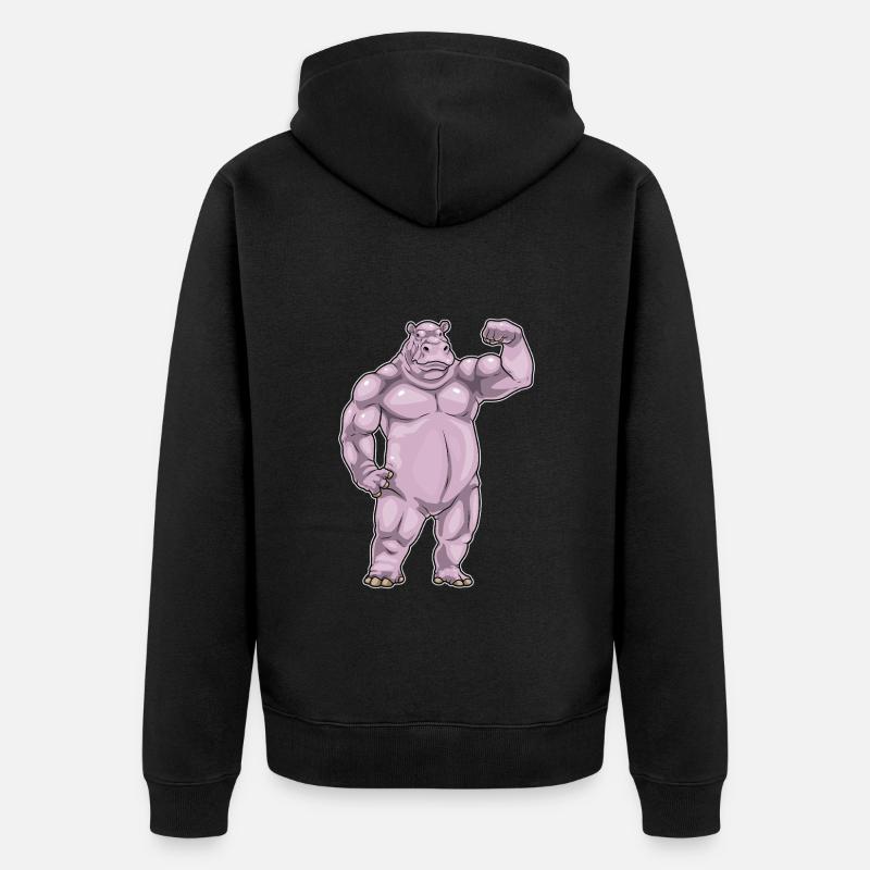 Hippopotame Bodybuilder Musculation - Veste à capuche bio Premium Unisexe - noir