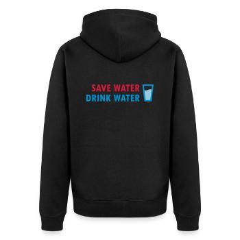 Save water, drink water (Glas mit Wasser) - Unisex Premium Bio Zip Hoodie - Schwarz - Hinten - Nico (187cm)