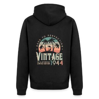 1944 Birthday Gift Born 1944 - Unisex Premium Organic Zip Hoodie - black - Back - Nico (187cm)