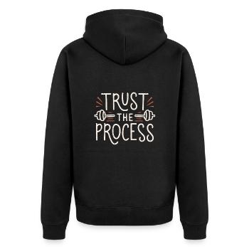 Motivations-Vertrauensprozess im Fitnessstudio - Unisex Premium Bio Zip Hoodie - Schwarz - Hinten - Nico (187cm)