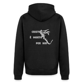 Christus ist für uns gestorben - Italienisch - Unisex Premium Bio Zip Hoodie - Schwarz - Hinten - Nico (187cm)