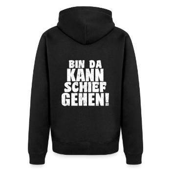 bin da kann schief gehen lustiger humor Spruch - Unisex Premium Bio Zip Hoodie - Schwarz - Hinten - Nico (187cm)