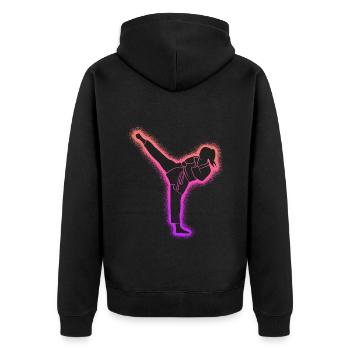 Taekwondo Kampfsport Damen Kinder Karate Mädchen - Unisex Premium Bio Zip Hoodie - Schwarz - Hinten - Nico (187cm)