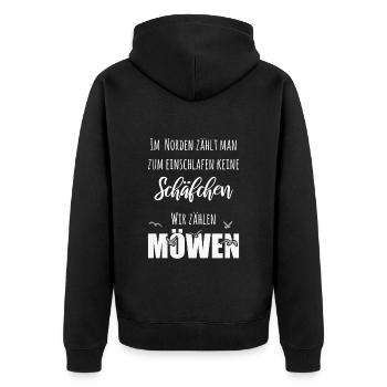 Im Norden zählen wir Möwen - Unisex Premium Bio Zip Hoodie - Schwarz - Hinten - Nico (187cm)
