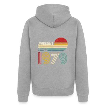 1979 Geschenk Geburtstag Jahrgang Spruch - Unisex Premium Bio Zip Hoodie - Grau meliert - Hinten - Nico (187cm)