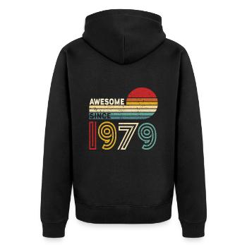 1979 Geschenk Geburtstag Jahrgang Spruch - Unisex Premium Bio Zip Hoodie - Schwarz - Hinten - Nico (187cm)