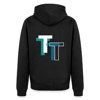T Buchstabe - Unisex Premium Bio Zip Hoodie - Schwarz - Hinten - Nico (187cm)